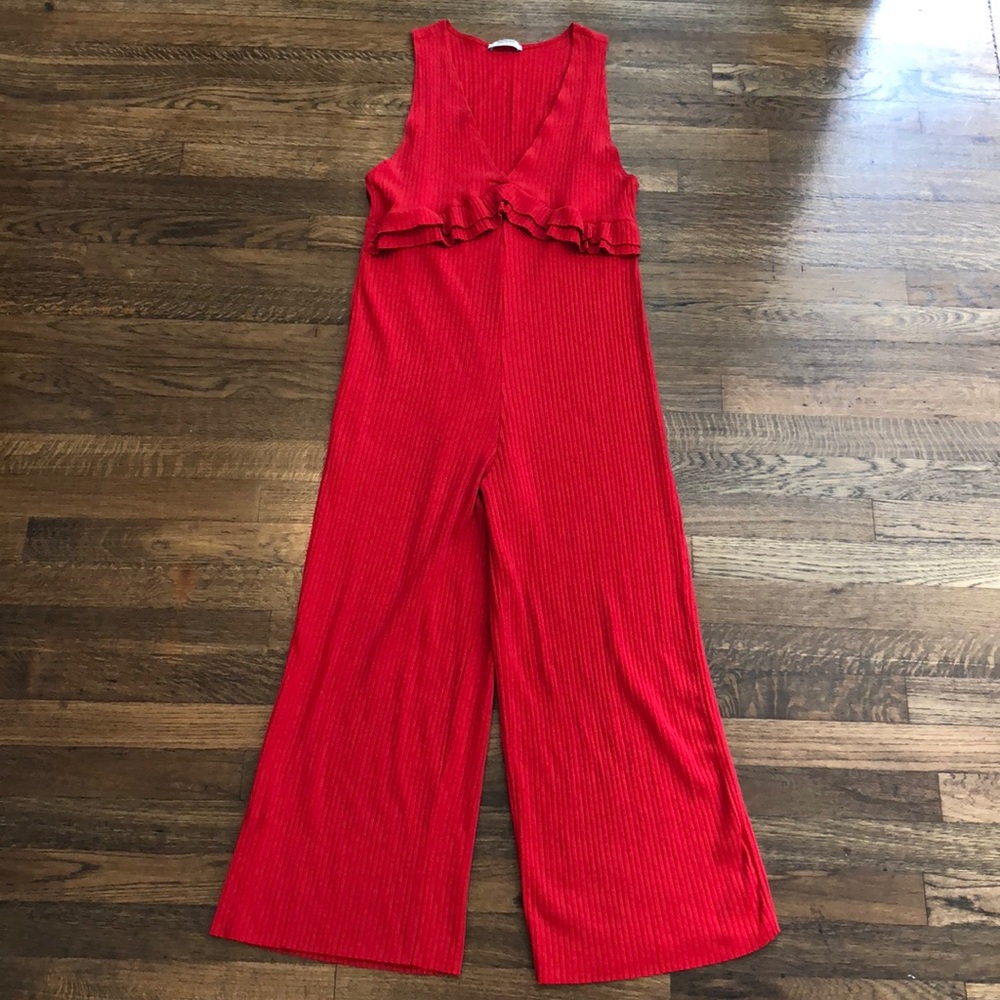 Zara Red Ribbed Ruffle Jumper